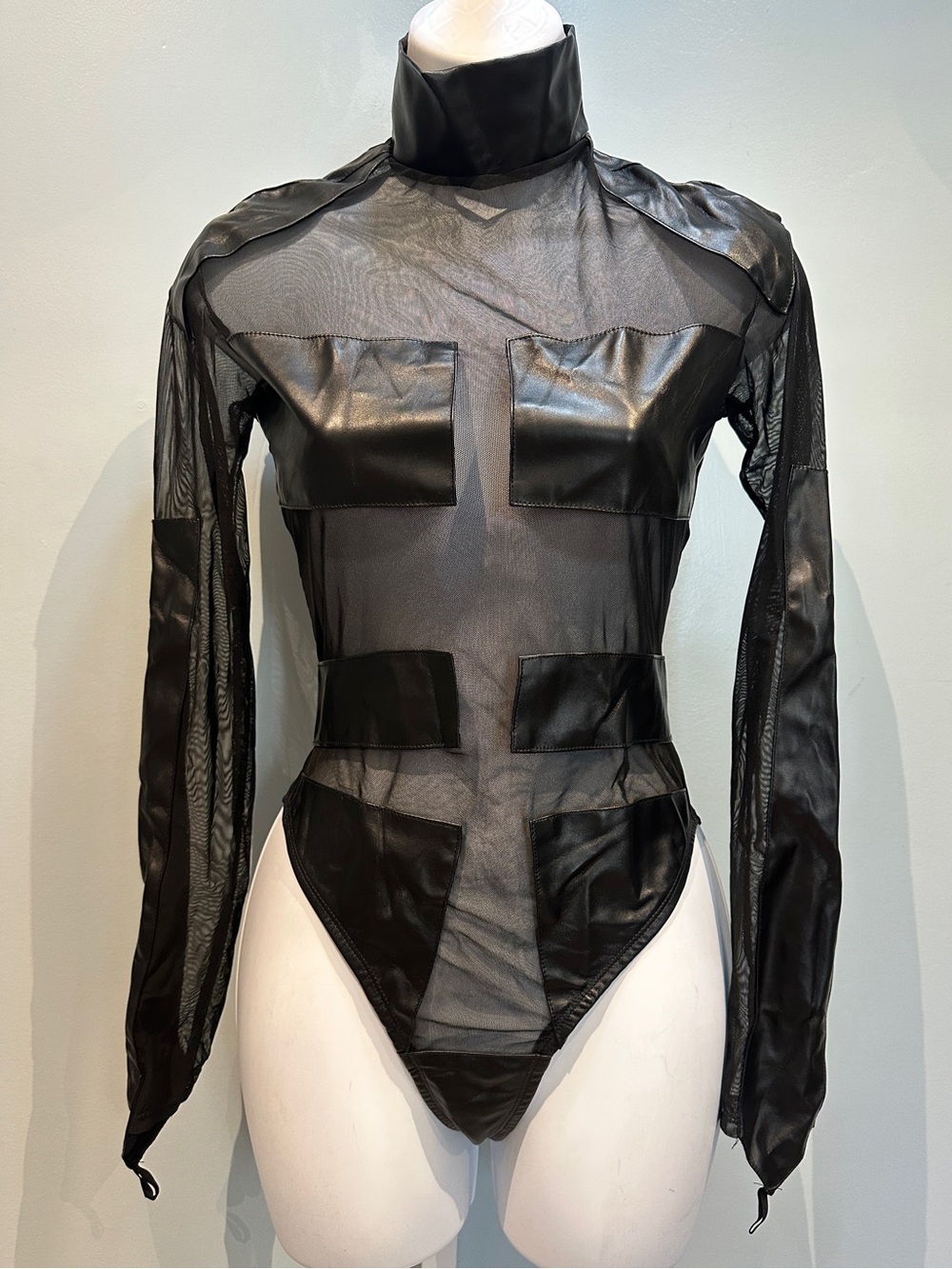 Adore by Allure Black Faux Leather Sheer Lingerie Large NWOT